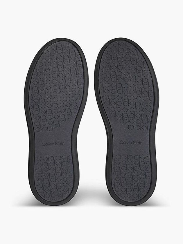 Black Calvin Klein Leather Logo Men Sneakers | ZIYG-32517