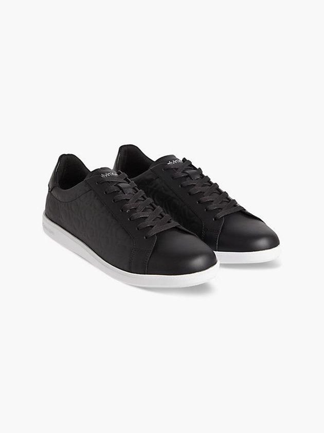 Black Calvin Klein Leather Logo Men Sneakers | NWBK-34571