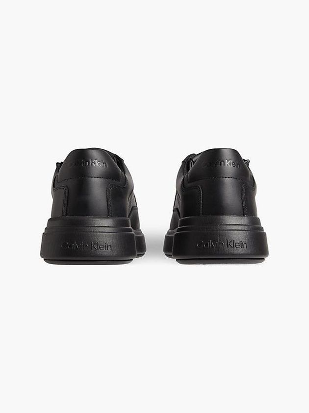 Black Calvin Klein Leather Logo Men Sneakers | NWBK-34571