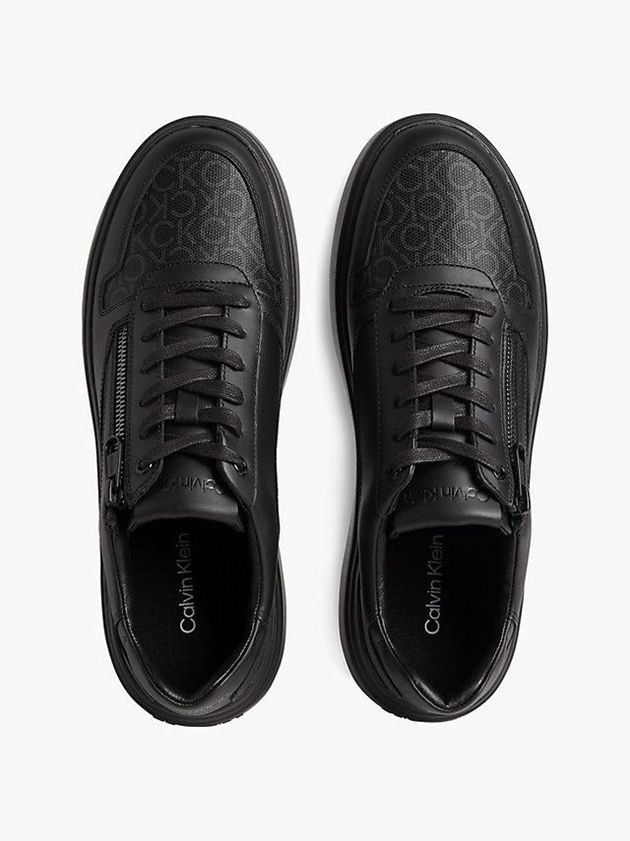 Black Calvin Klein Leather Logo Men Sneakers | NWBK-34571