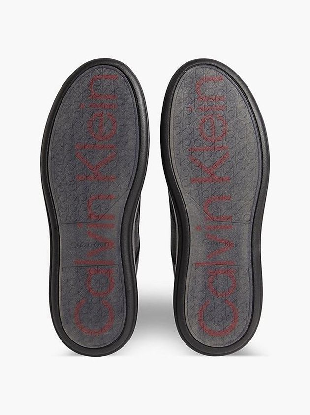 Black Calvin Klein Leather Logo Men Sneakers | NWBK-34571