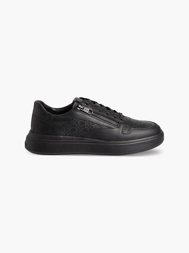 Black Calvin Klein Leather Logo Men Sneakers | NWBK-34571