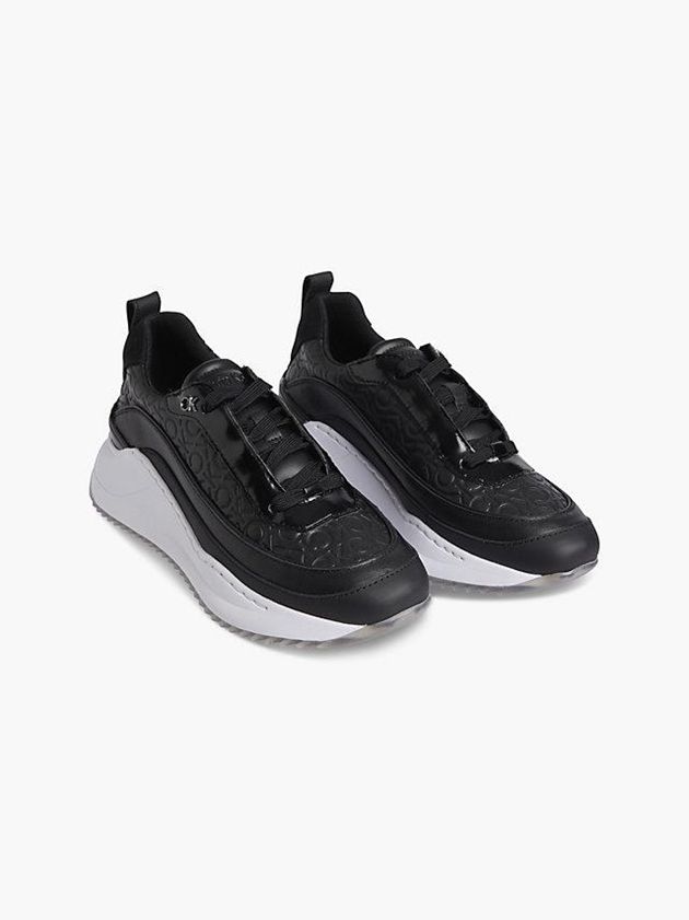 Black Calvin Klein Leather Logo Wedge Women Sneakers | GNFW-08647