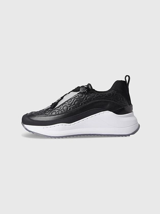 Black Calvin Klein Leather Logo Wedge Women Sneakers | GNFW-08647