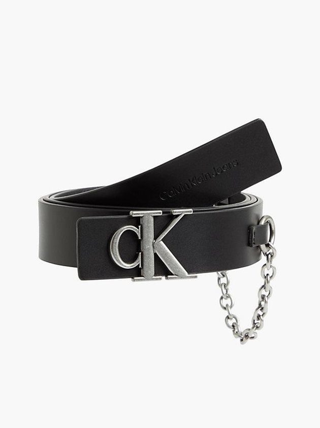 Black Calvin Klein Leather Logo Women Belt | USFE-03942
