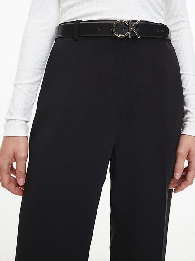 Black Calvin Klein Leather Logo Women Belt | MHYJ-37296
