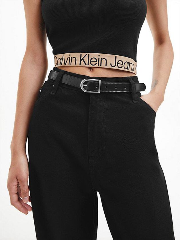 Black Calvin Klein Leather Logo Women Belt | JRFK-37462