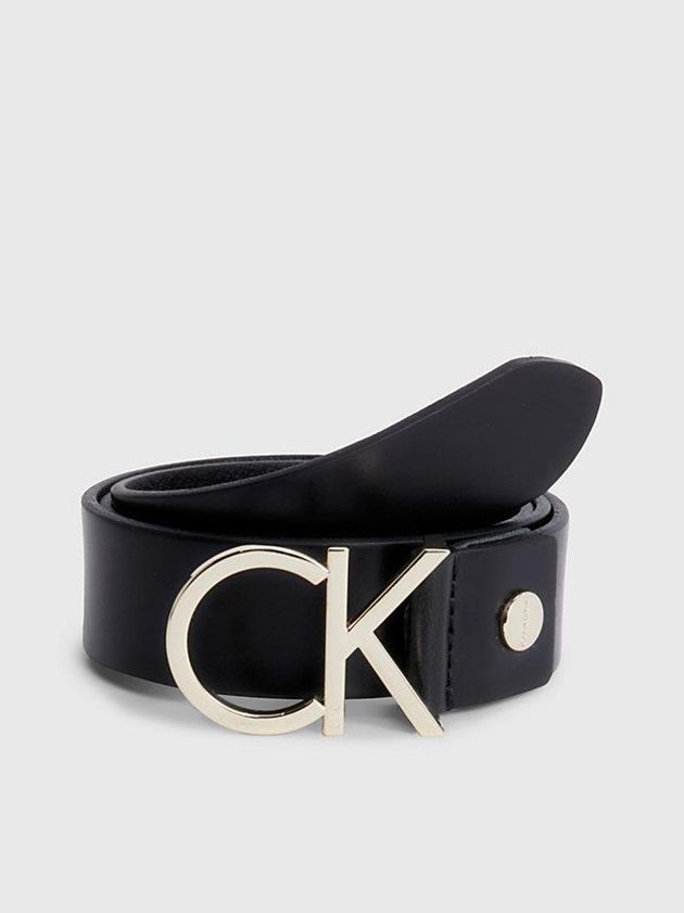 Black Calvin Klein Leather Logo Women Belt | KURH-18569