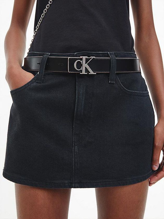 Black Calvin Klein Leather Logo Women Belt | AFSC-48175