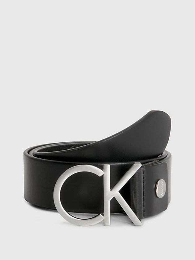 Black Calvin Klein Leather Logo Women Belt | VBCS-05874