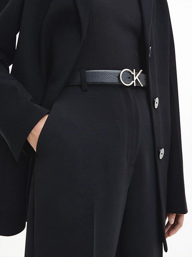 Black Calvin Klein Leather Logo Women Belt | BNEP-78013