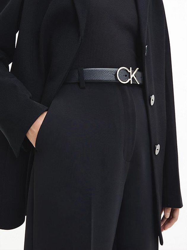 Black Calvin Klein Leather Logo Women Belt | BNEP-78013