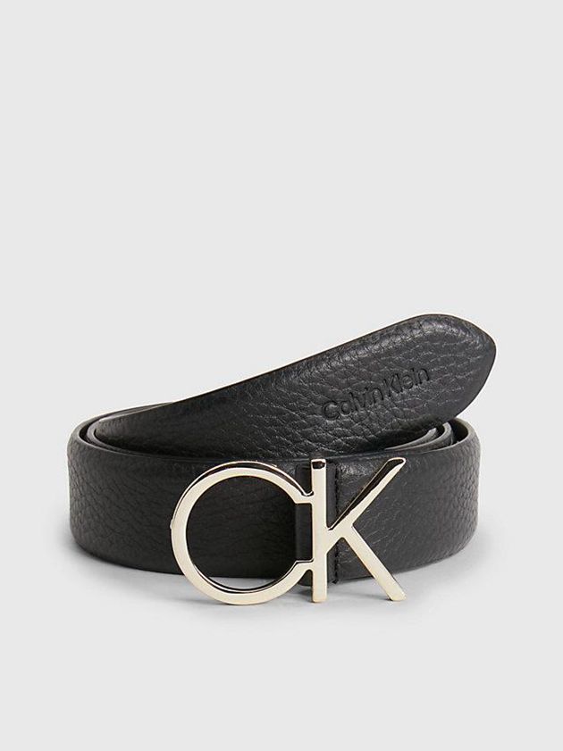 Black Calvin Klein Leather Logo Women Belt | BNEP-78013