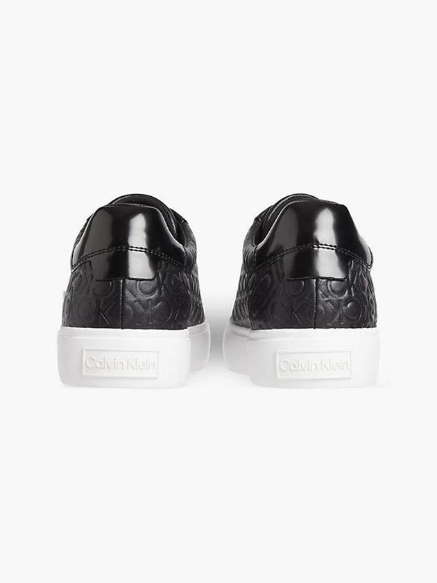 Black Calvin Klein Leather Logo Women Sneakers | ZRWN-20846