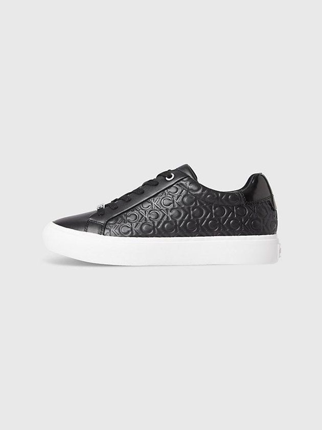 Black Calvin Klein Leather Logo Women Sneakers | ZRWN-20846