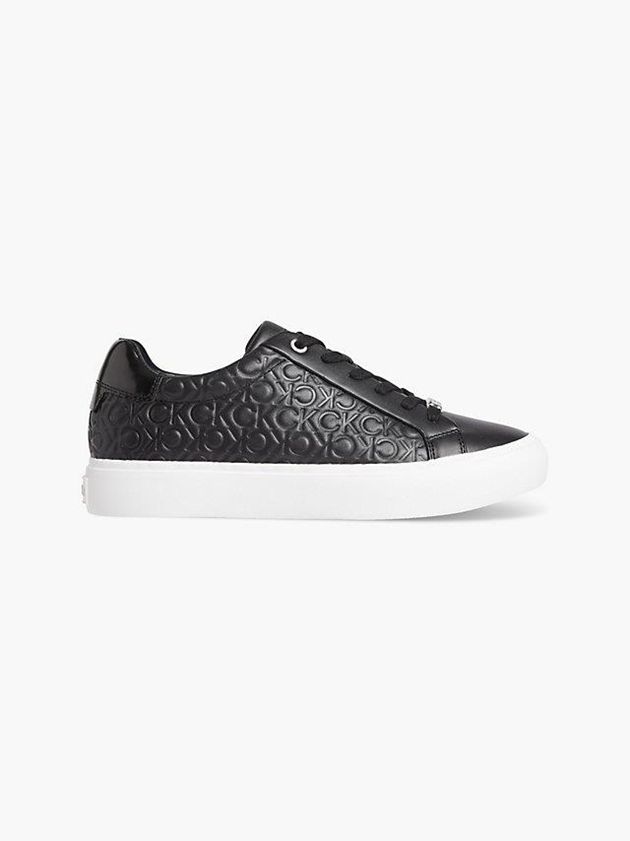 Black Calvin Klein Leather Logo Women Sneakers | ZRWN-20846