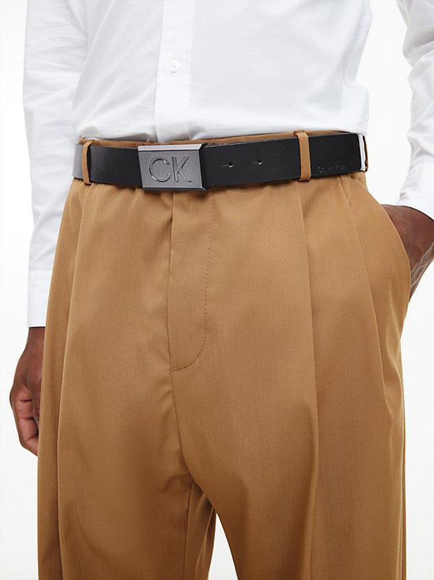 Black Calvin Klein Leather Men Belt | HPBU-30126