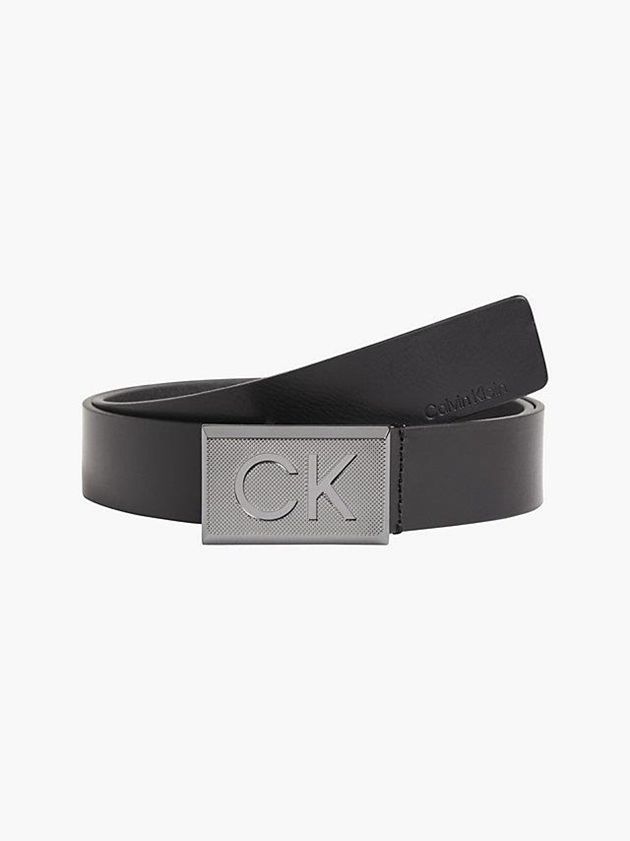 Black Calvin Klein Leather Men Belt | HPBU-30126