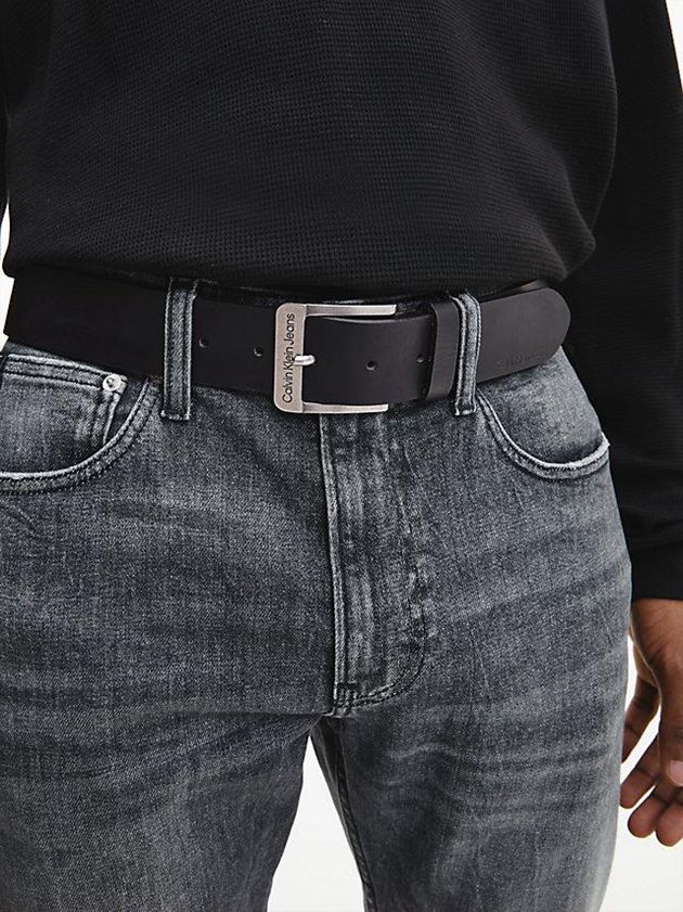 Black Calvin Klein Leather Men Belt | SRNC-72960