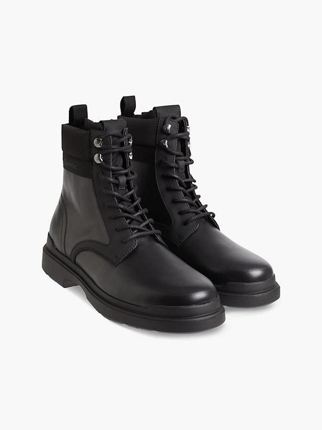 Black Calvin Klein Leather Men Boots | KUWG-61589