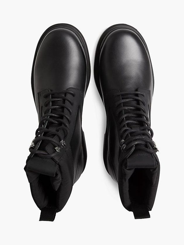 Black Calvin Klein Leather Men Boots | KUWG-61589