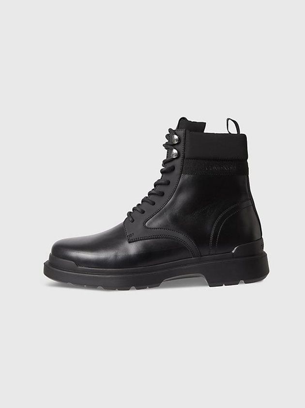 Black Calvin Klein Leather Men Boots | KUWG-61589