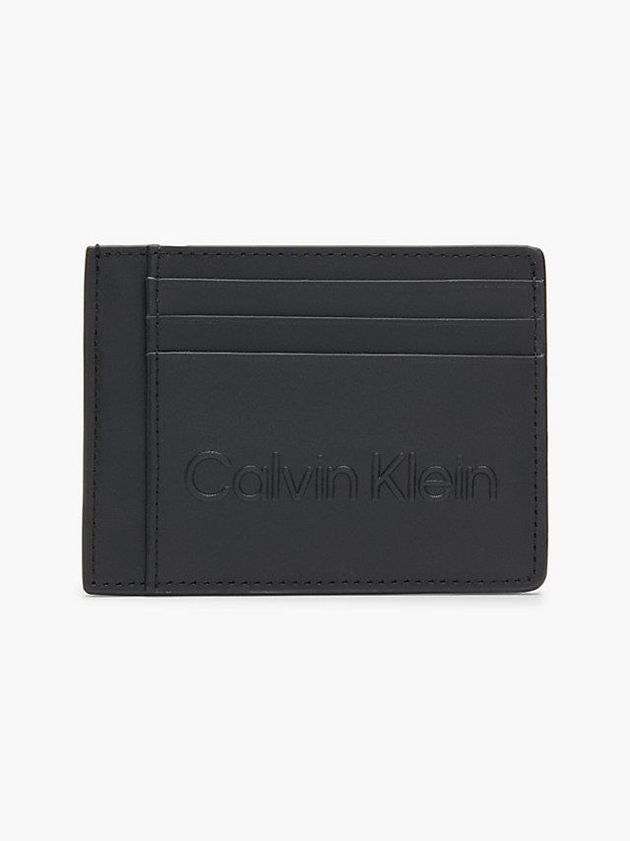 Black Calvin Klein Leather Men Cardholders | SVNF-83519