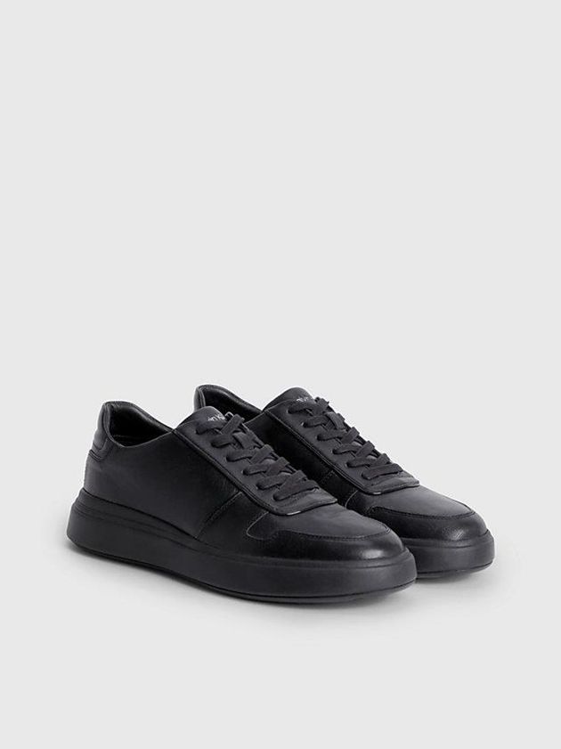 Black Calvin Klein Leather Men Sneakers | GQXJ-84327
