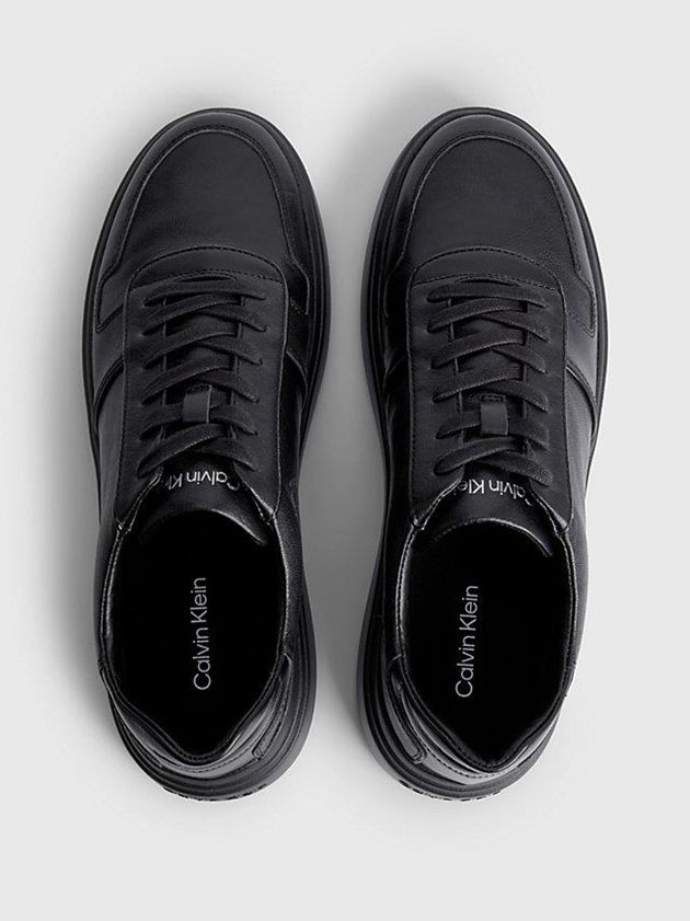 Black Calvin Klein Leather Men Sneakers | GQXJ-84327