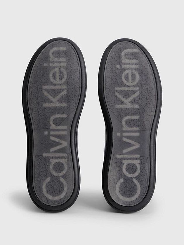 Black Calvin Klein Leather Men Sneakers | GQXJ-84327