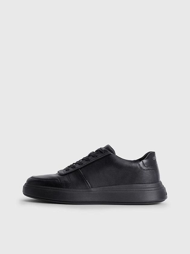 Black Calvin Klein Leather Men Sneakers | GQXJ-84327