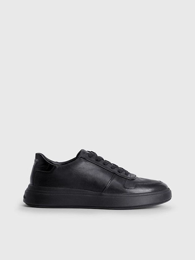 Black Calvin Klein Leather Men Sneakers | GQXJ-84327