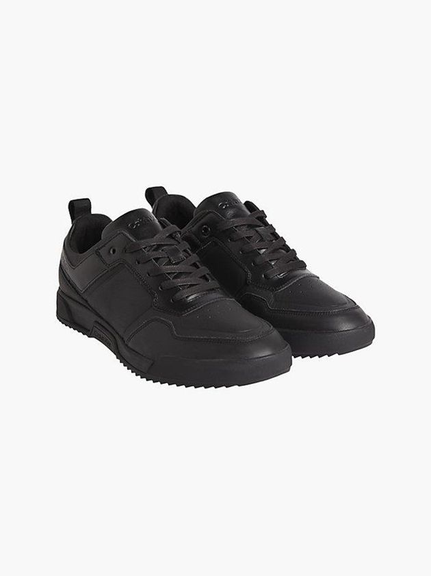 Black Calvin Klein Leather Men Sneakers | VUBM-42531