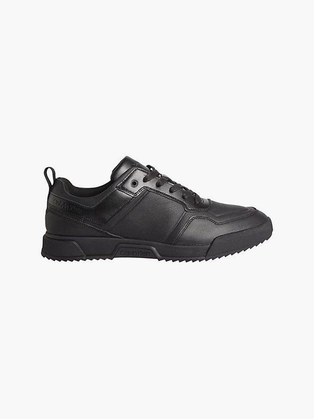 Black Calvin Klein Leather Men Sneakers | VUBM-42531