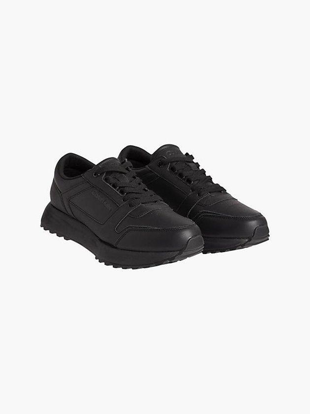 Black Calvin Klein Leather Men Sneakers | QWLV-17046