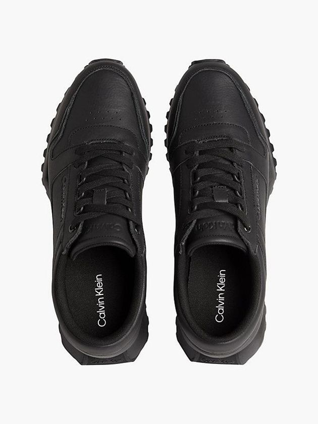 Black Calvin Klein Leather Men Sneakers | QWLV-17046