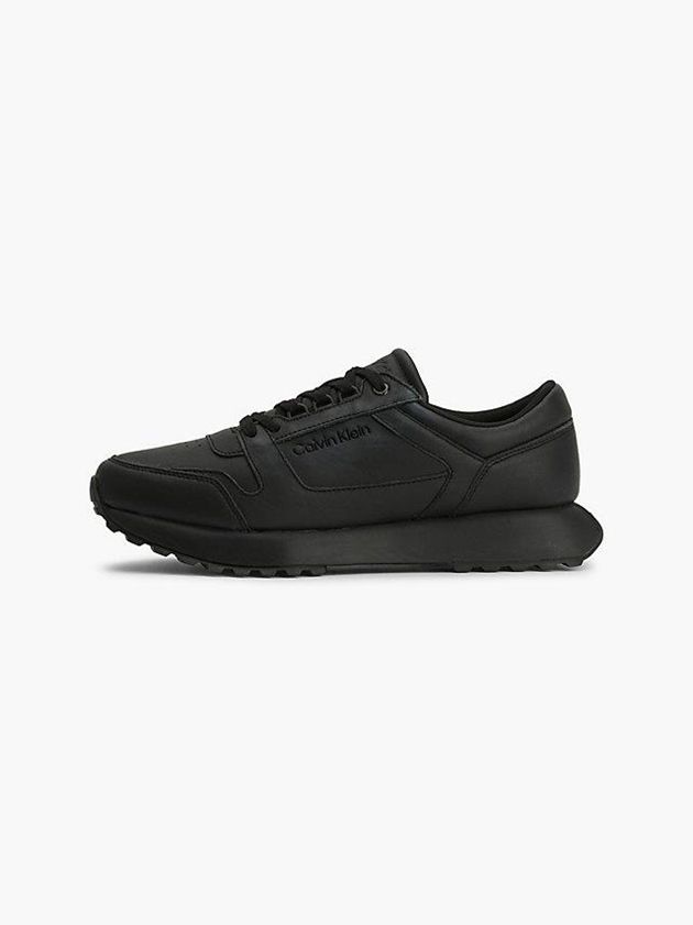 Black Calvin Klein Leather Men Sneakers | QWLV-17046