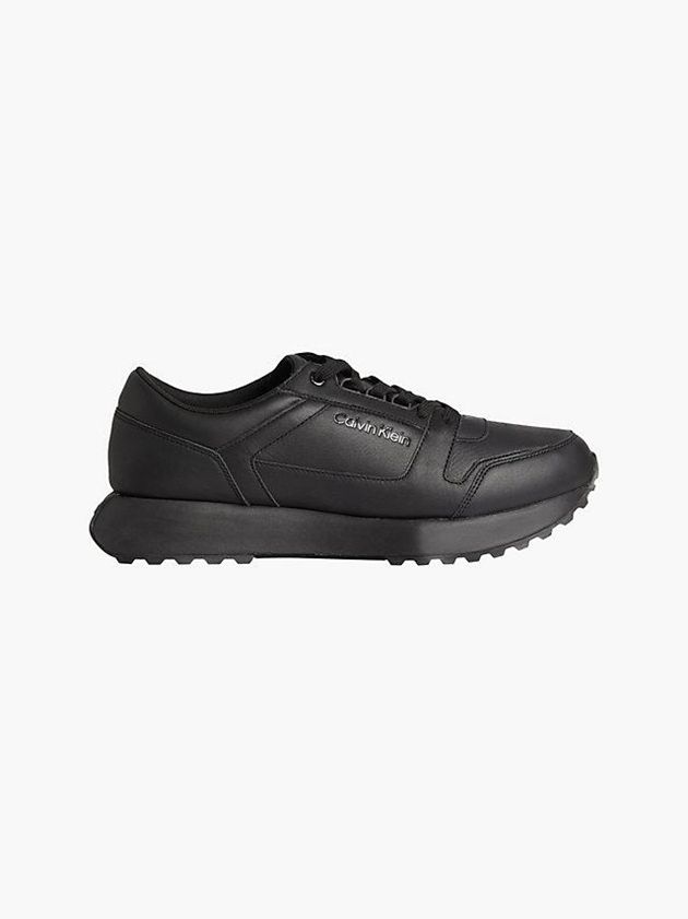 Black Calvin Klein Leather Men Sneakers | QWLV-17046