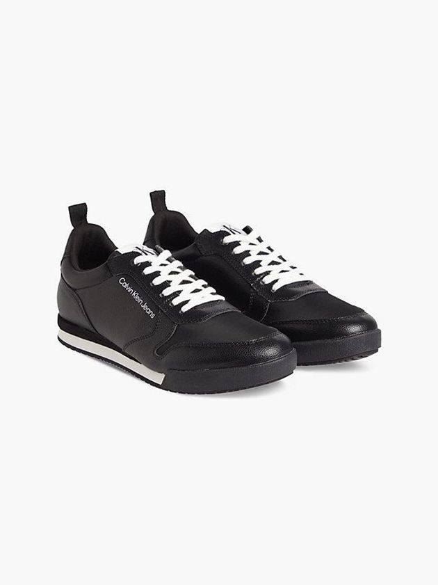 Black Calvin Klein Leather Men Sneakers | GBOR-98064