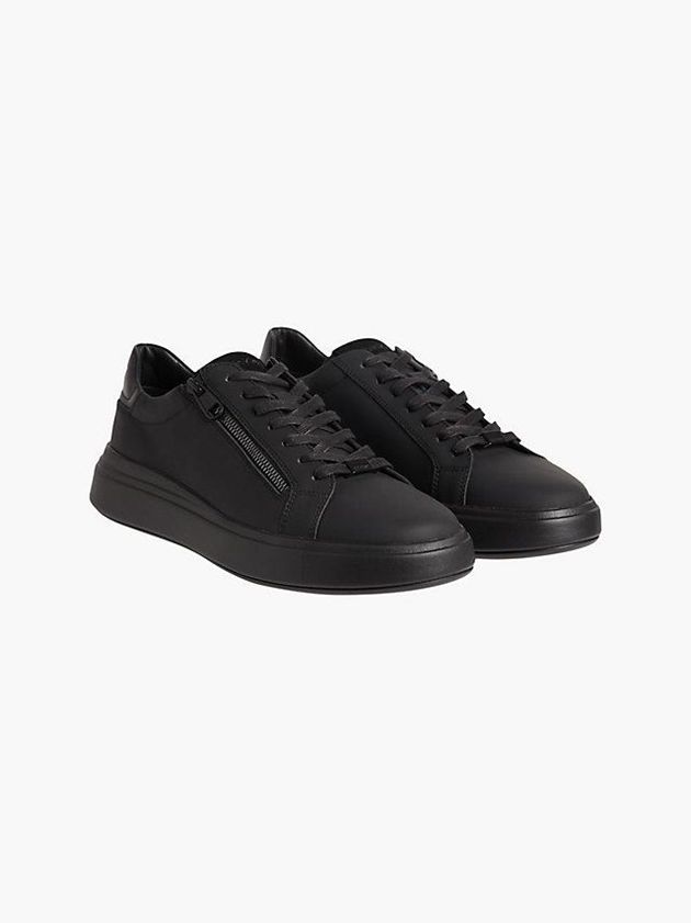 Black Calvin Klein Leather Men Sneakers | FOPL-84390