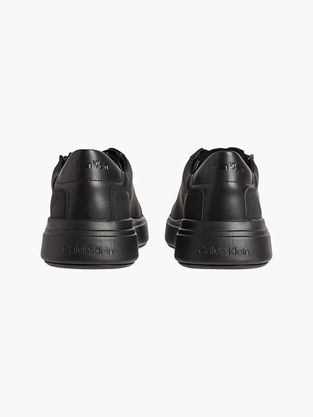 Black Calvin Klein Leather Men Sneakers | FOPL-84390