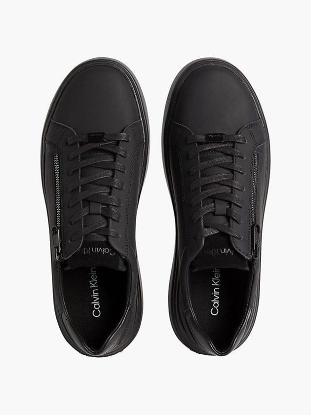 Black Calvin Klein Leather Men Sneakers | FOPL-84390