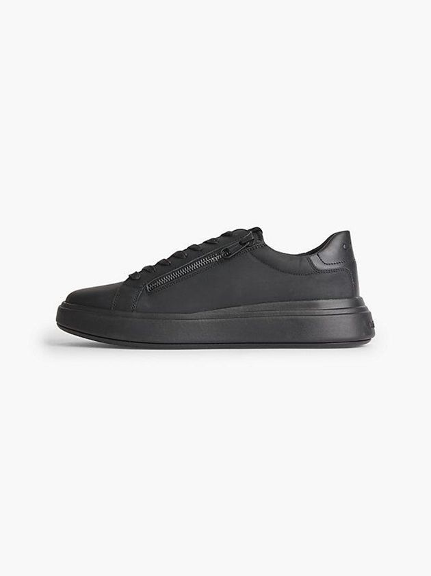 Black Calvin Klein Leather Men Sneakers | FOPL-84390