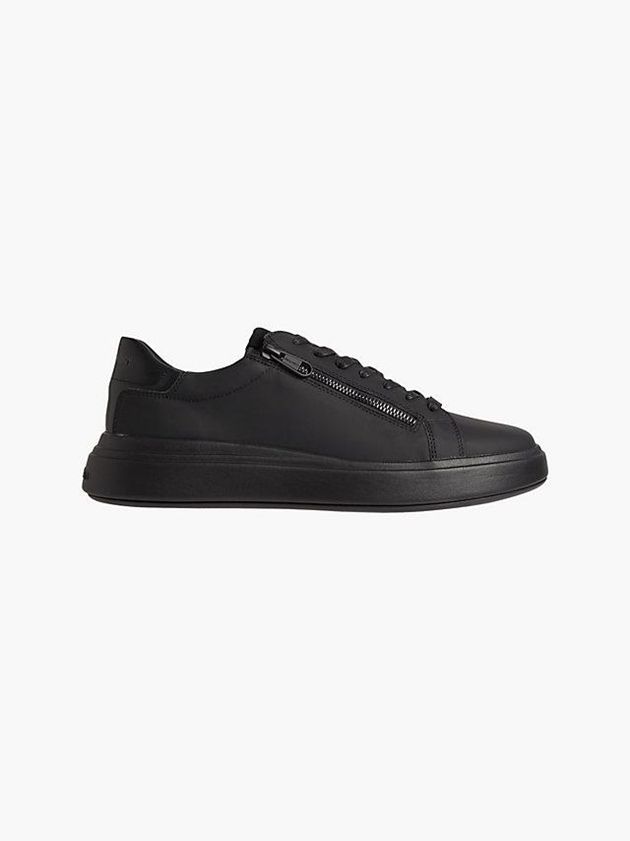Black Calvin Klein Leather Men Sneakers | FOPL-84390