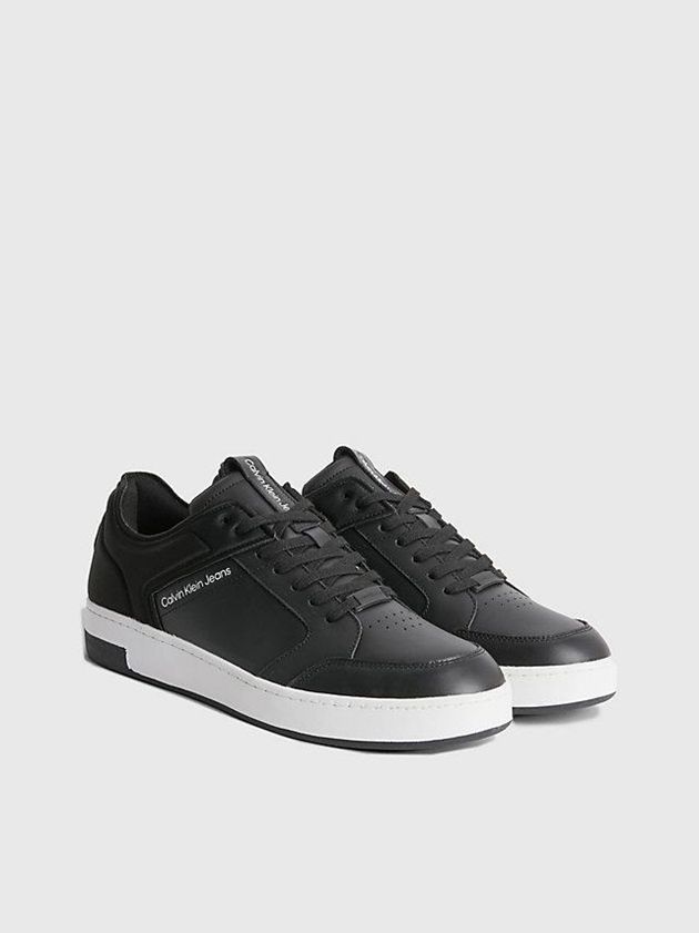 Black Calvin Klein Leather Men Sneakers | BDNC-04516