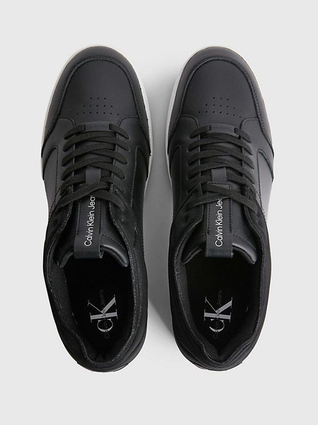 Black Calvin Klein Leather Men Sneakers | BDNC-04516