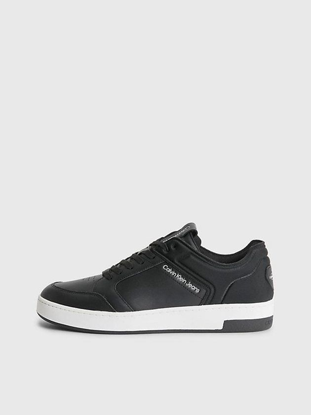 Black Calvin Klein Leather Men Sneakers | BDNC-04516