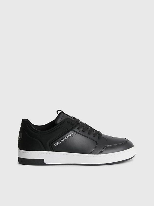 Black Calvin Klein Leather Men Sneakers | BDNC-04516