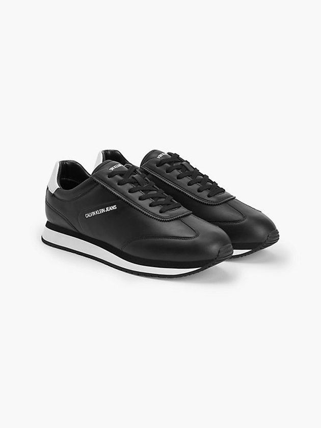 Black Calvin Klein Leather Men Sneakers | IVDO-29046
