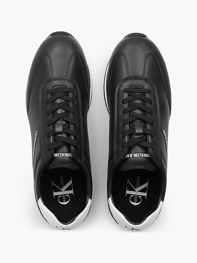 Black Calvin Klein Leather Men Sneakers | IVDO-29046